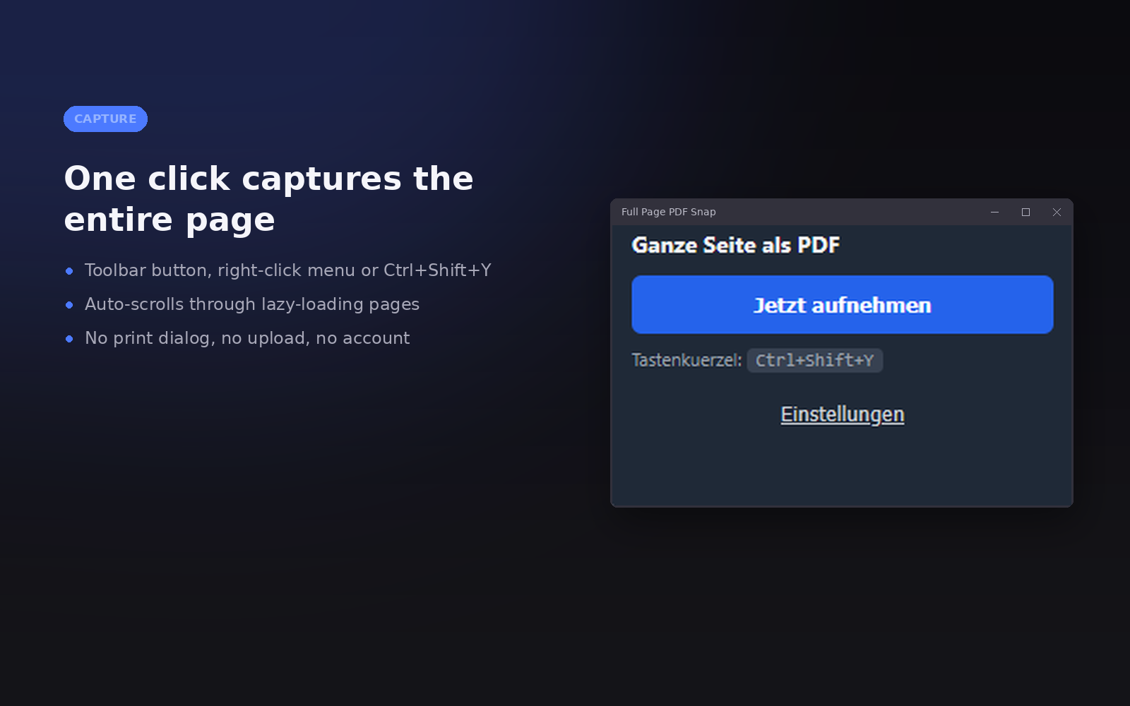 Toolbar popup with the capture button